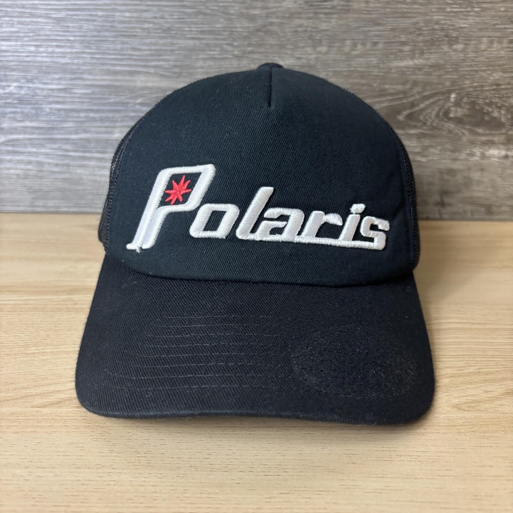 Polaris Hat Cap Snap Back Black Mesh Trucker Embroidered Mens Powersports